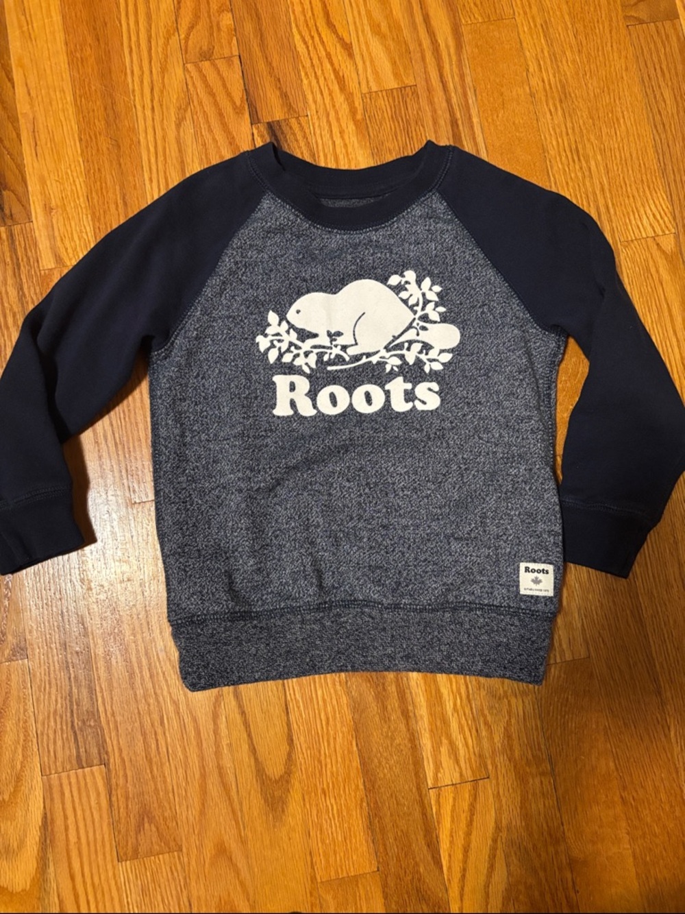 Roots Navy and Heather Grey Logo Crewneck Sweatshirt